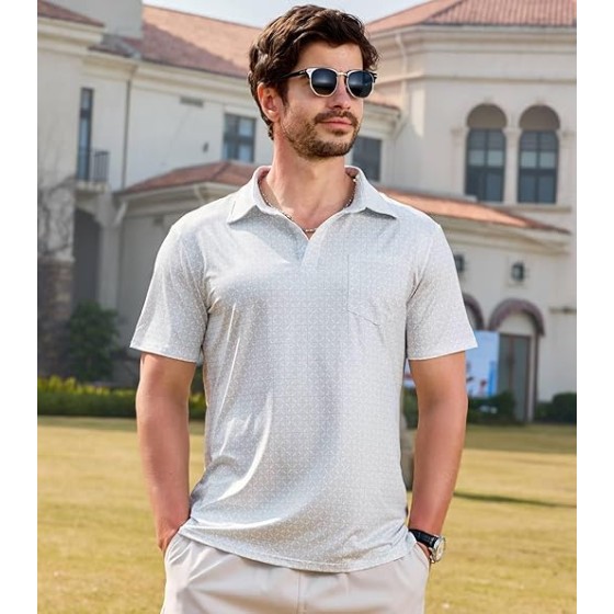 Lexiart Mens Golf Shirt Short Sleeve Dry Fit Print Moisture Wicking Performance Patterns Collared Polo Shirt with Pocket